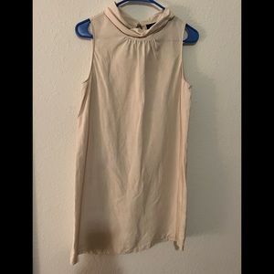 Boutique shift dress in a tan color with a detailed collar